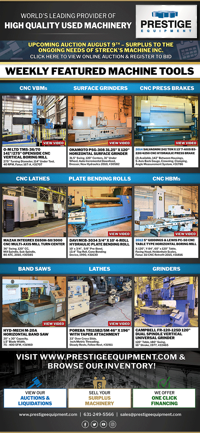 Prestige Equipment Weekly Featured Machine Tools